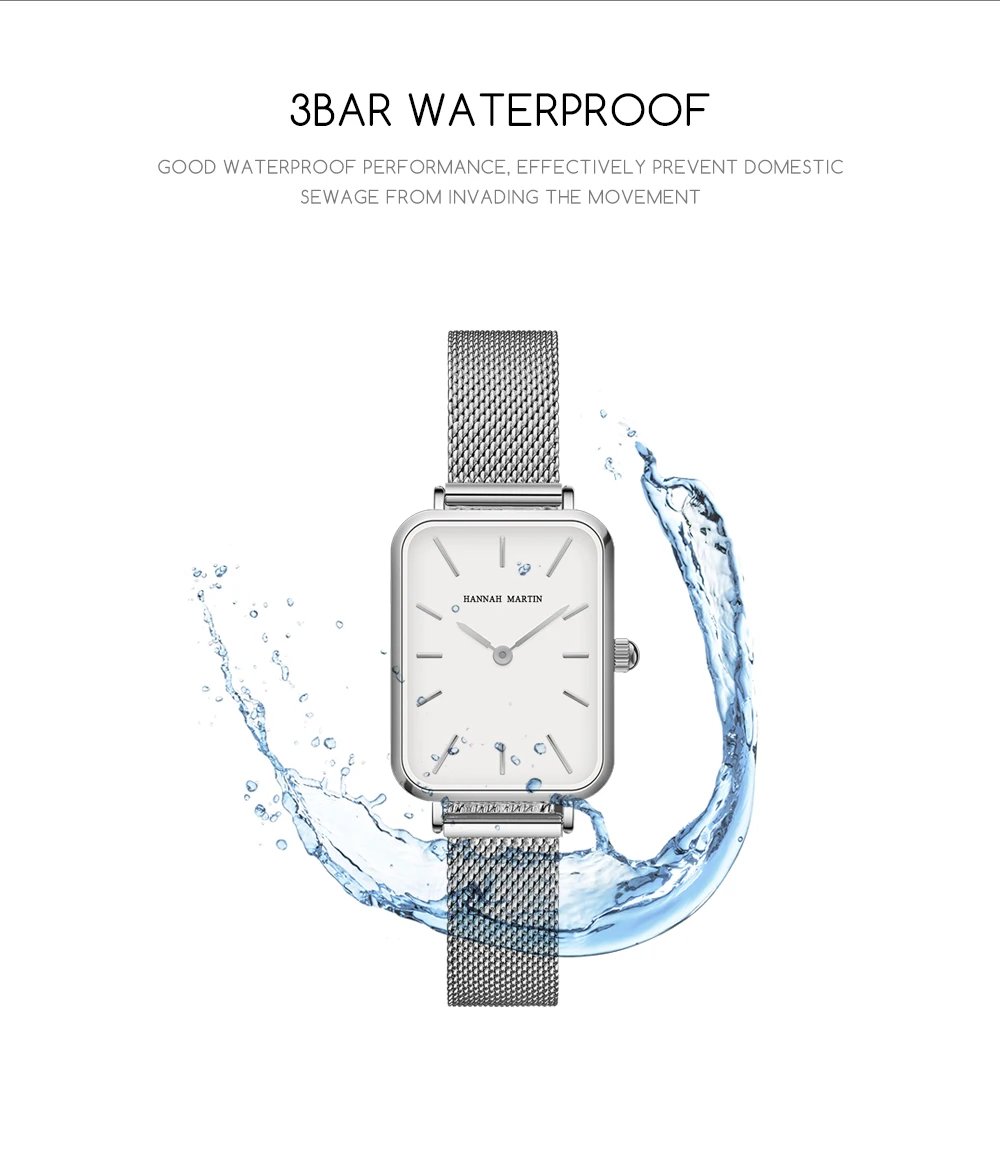 Square Women Stainless Steel Mesh Strap Watch Fashion Japanese Movement Rose Gold Simple Leisure Fashion Hannah Martin Watches