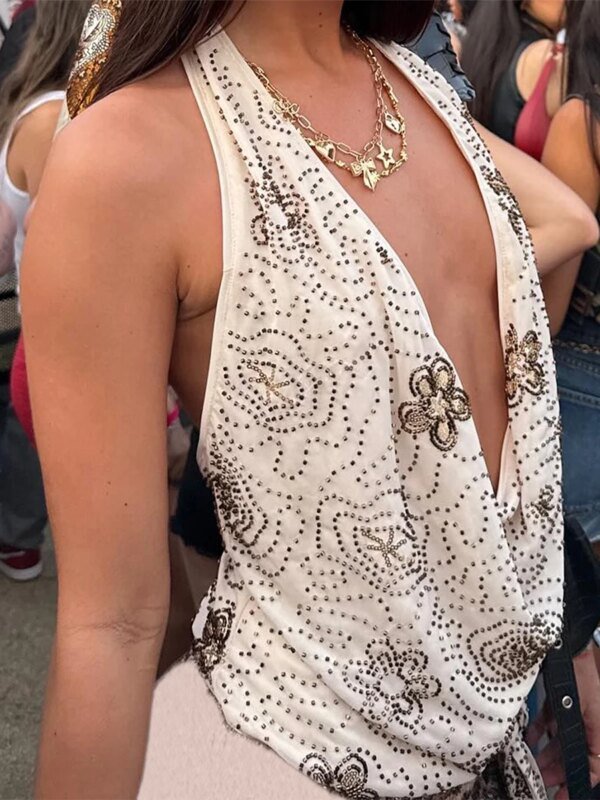 Tank Tops Embroidered Lace V-Neck Sleeveless Blouse