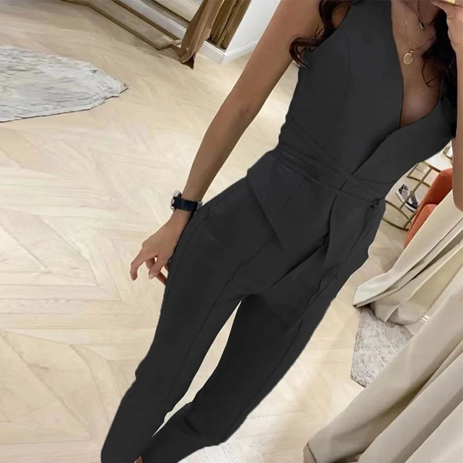 Elegant Suit Pants Two 2 Piece Sets Soild V-Collar Top Trousers Outfits For Women Fashion Streetwear Set Summer Two Piece Outfit