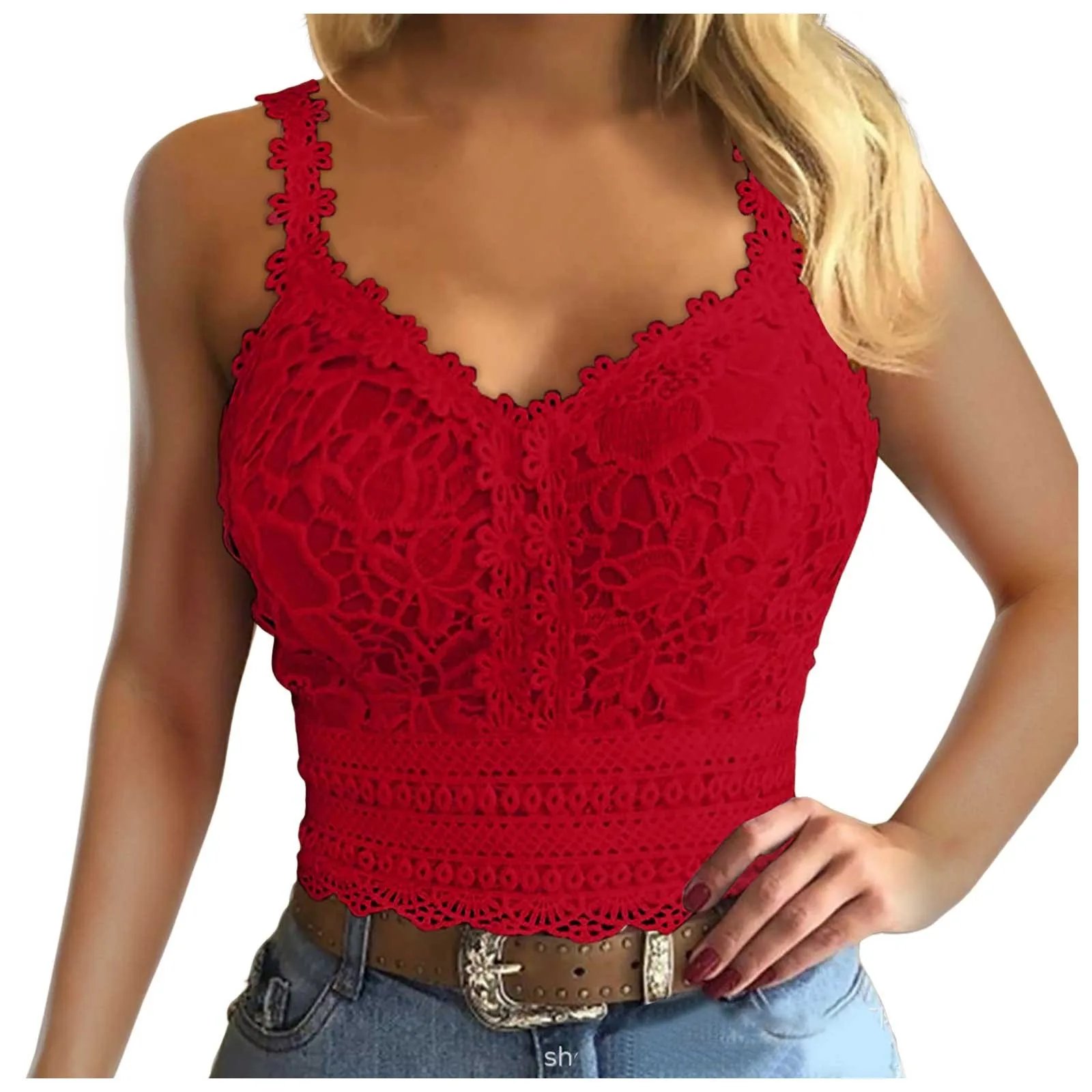 Active Tops For Women Fashion Lace Strap Splice V Neck Tank Vest Shirt Crop Top Female Streetwear Y2k Cropped Basics Tees