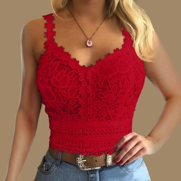 Fashion Lace Strap Splice V Neck - Image 2