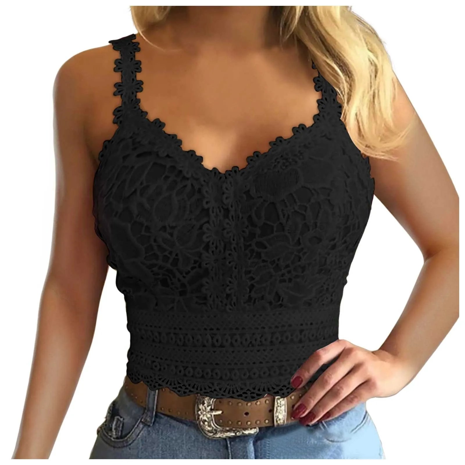 Active Tops For Women Fashion Lace Strap Splice V Neck Tank Vest Shirt Crop Top Female Streetwear Y2k Cropped Basics Tees