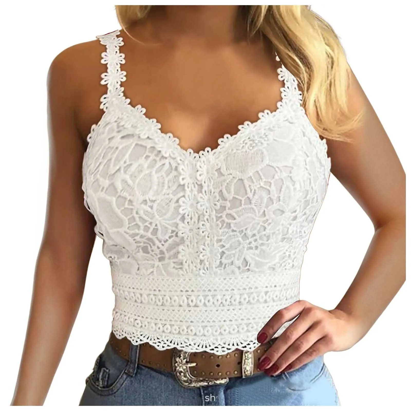 Active Tops For Women Fashion Lace Strap Splice V Neck Tank Vest Shirt Crop Top Female Streetwear Y2k Cropped Basics Tees