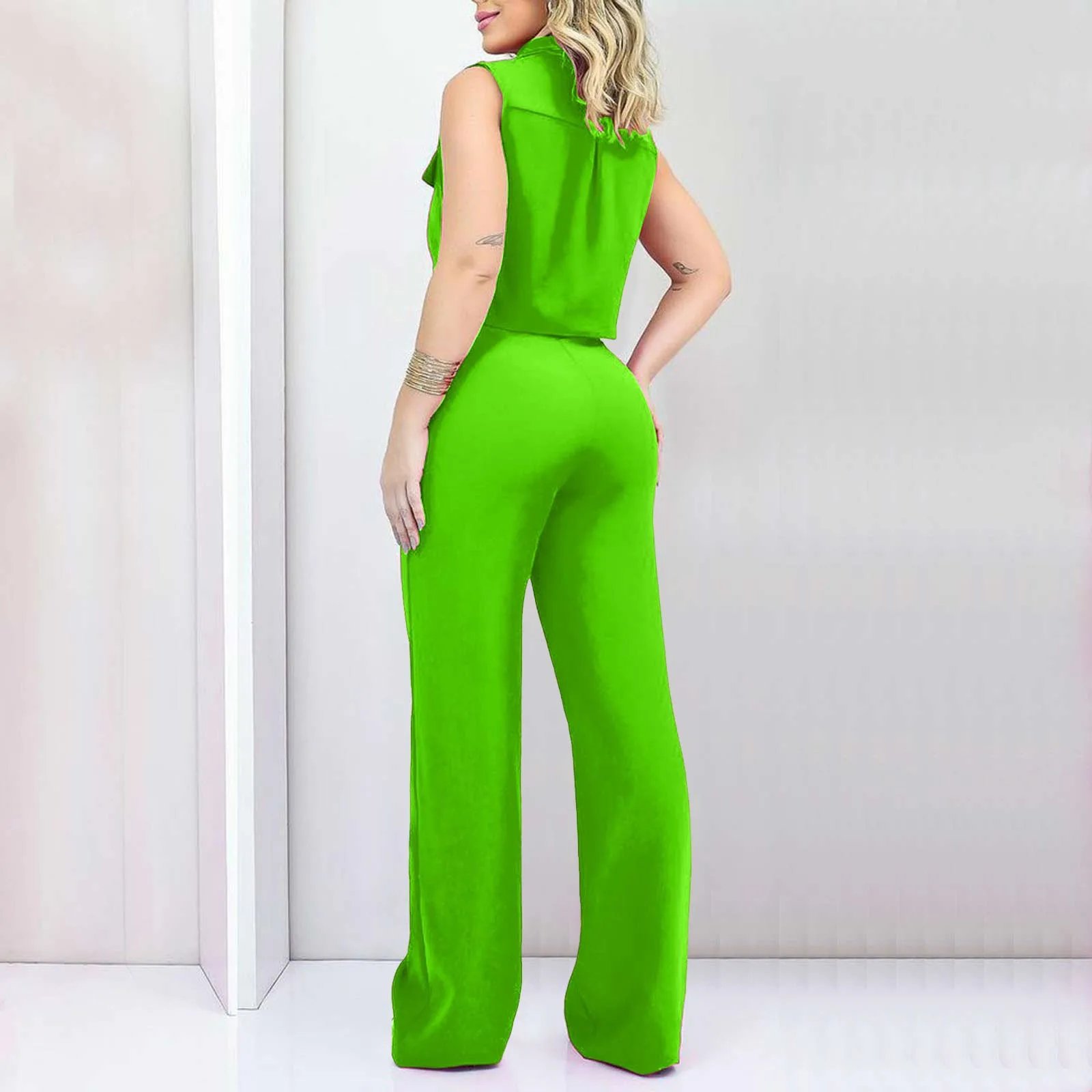 Fashion Women'S Two Piece Set Casual Suits Sleeveless Summer Lace Up Trousers Fall Straight Office Ladies Korean Fashion Clothes
