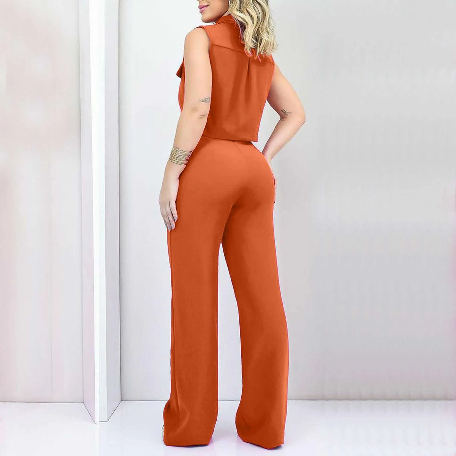 Fashion Women'S Two Piece Set Casual Suits Sleeveless Summer Lace Up Trousers Fall Straight Office Ladies Korean Fashion Clothes