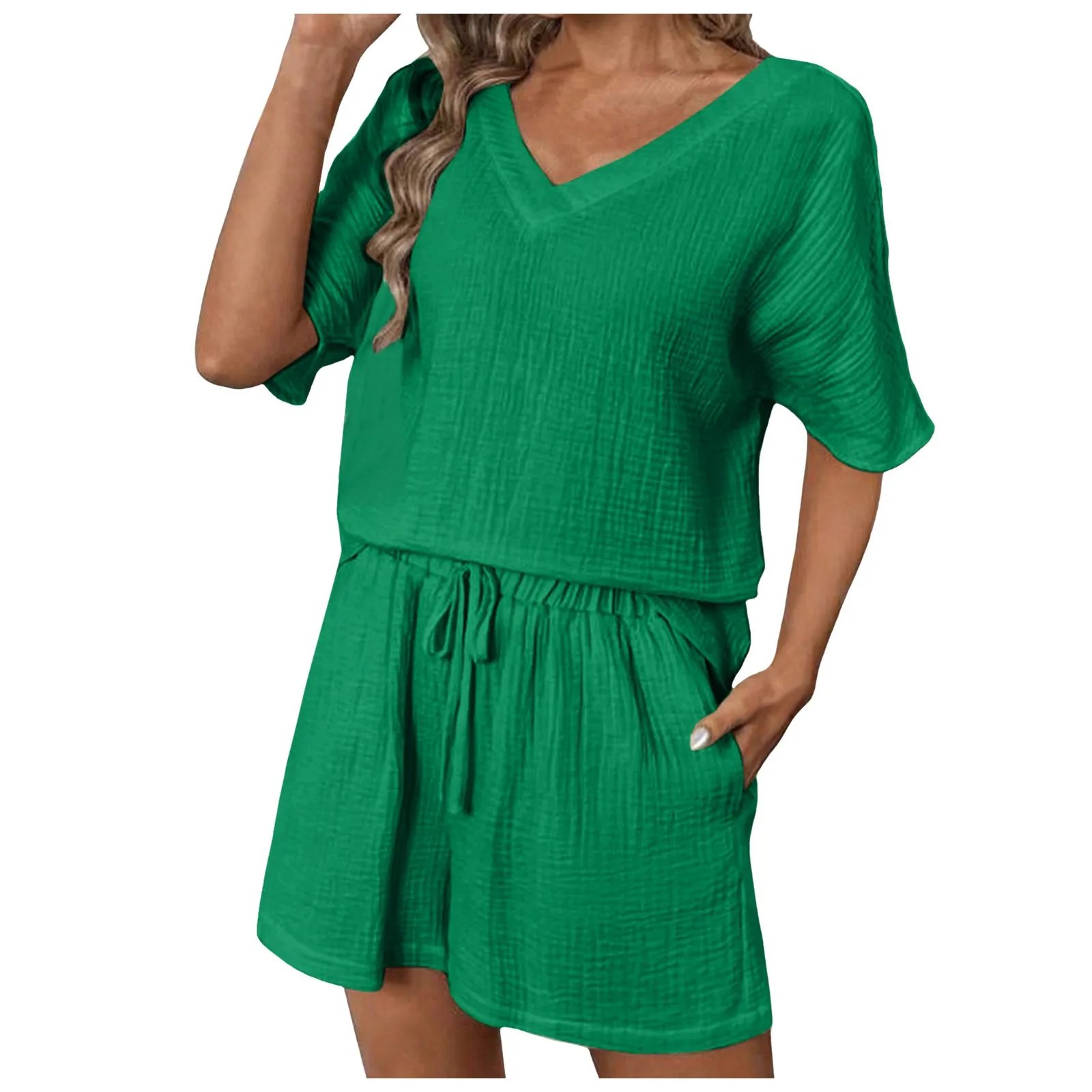 Women's Vacation Fashion Casual Suit Solid Color Summer Shorts And Shirt Top Two Piece Sets Lapel Shirt Sexy Slim Swimming Tech