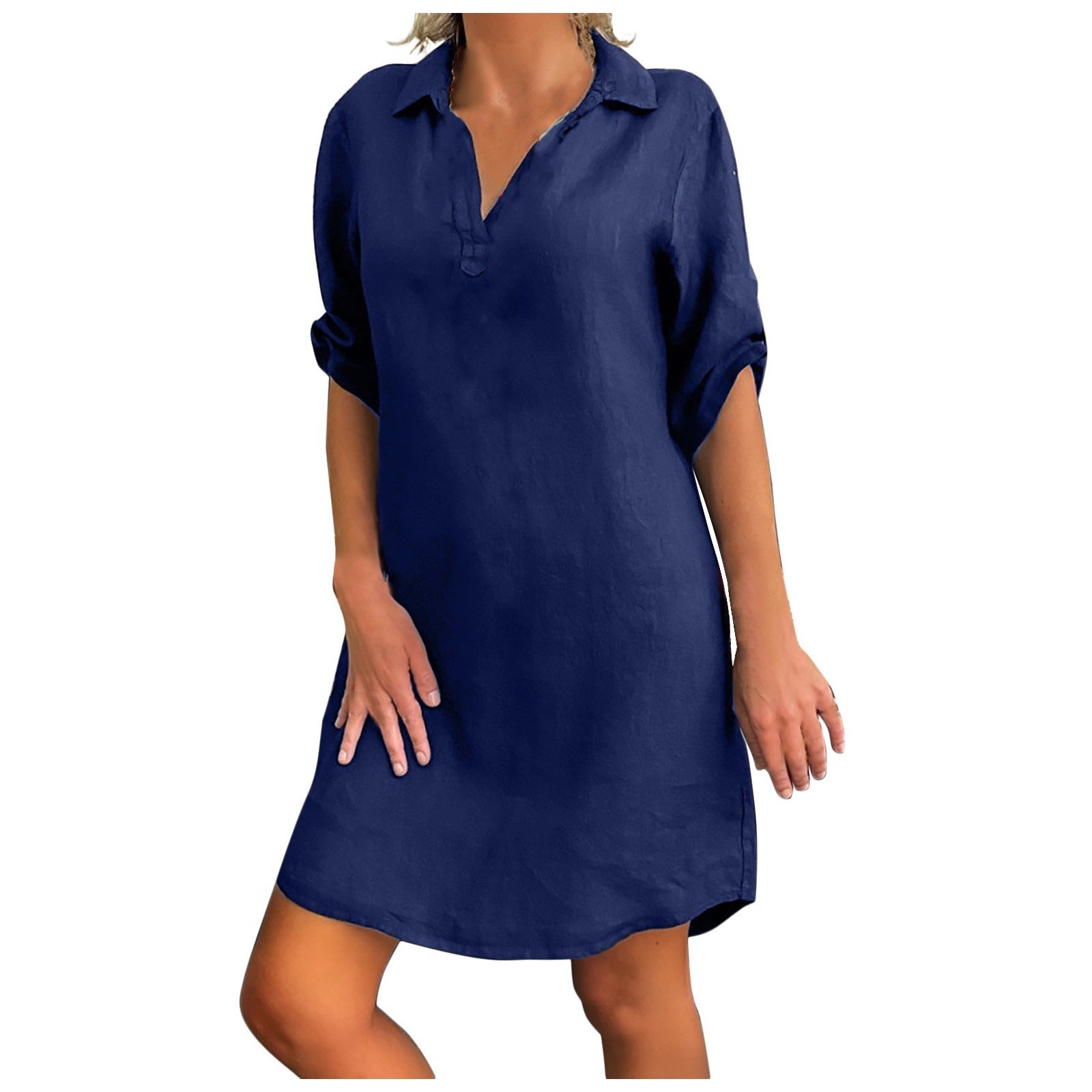 Elegant Classy Dresses For Women 2024 Solid Color Cotton Linen Dress Turndown Collar Loose Half Sleeves Shirt Dress