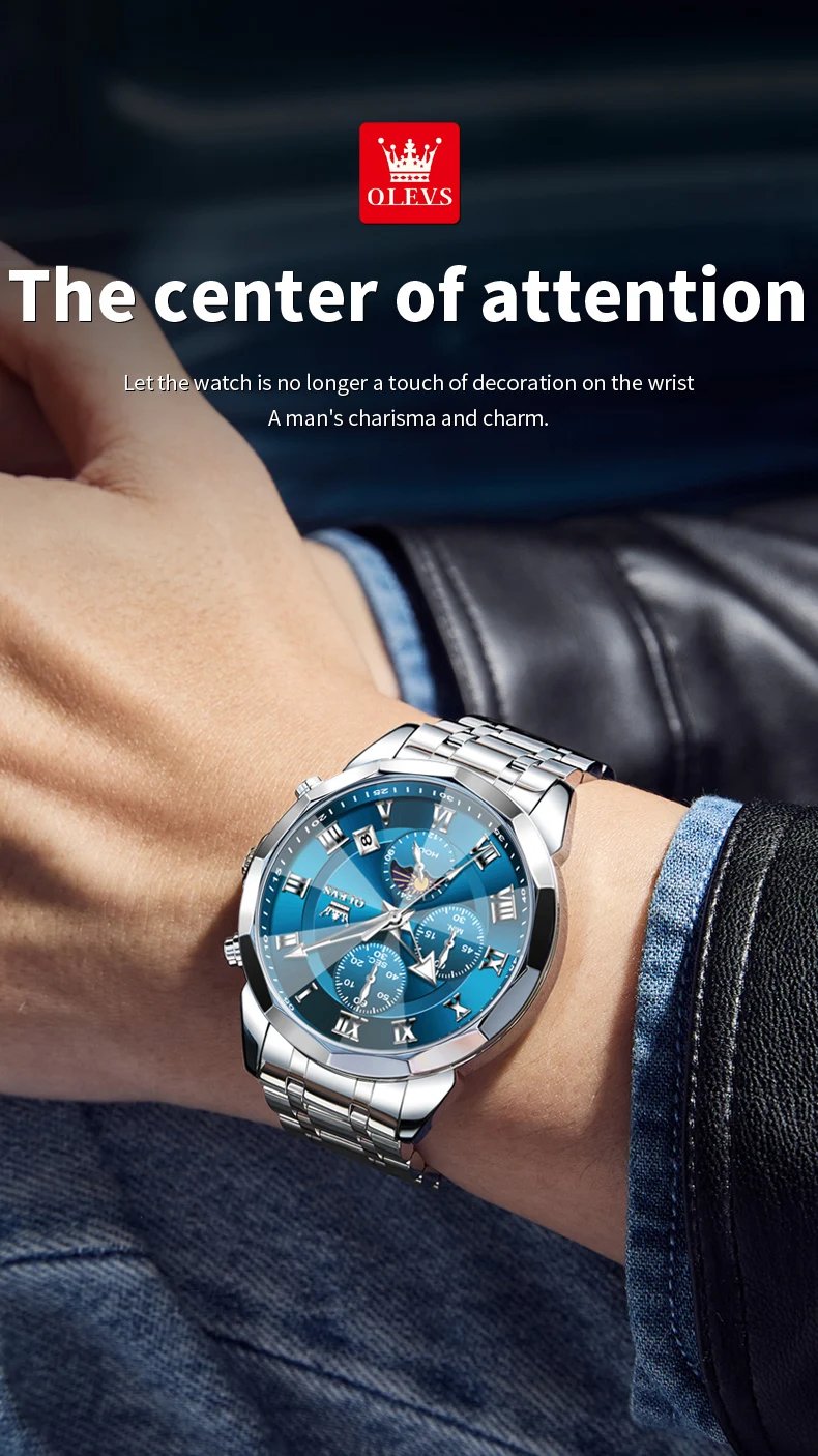 OLEVS 3675 Mens Watch Original Multifunctional Chronograph Quartz Watch Moon Phase Watches For Men Waterproof Mens Gifts Reloj OLEVS 3675 Mens Watch Original Multifunctional Chronograph Quartz Watch Moon Phase Watches For Men Waterproof Mens Gifts Reloj