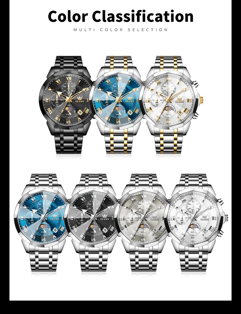 OLEVS 3675 Mens Watch Original Multifunctional Chronograph Quartz Watch Moon Phase Watches For Men Waterproof Mens Gifts Reloj OLEVS 3675 Mens Watch Original Multifunctional Chronograph Quartz Watch Moon Phase Watches For Men Waterproof Mens Gifts Reloj