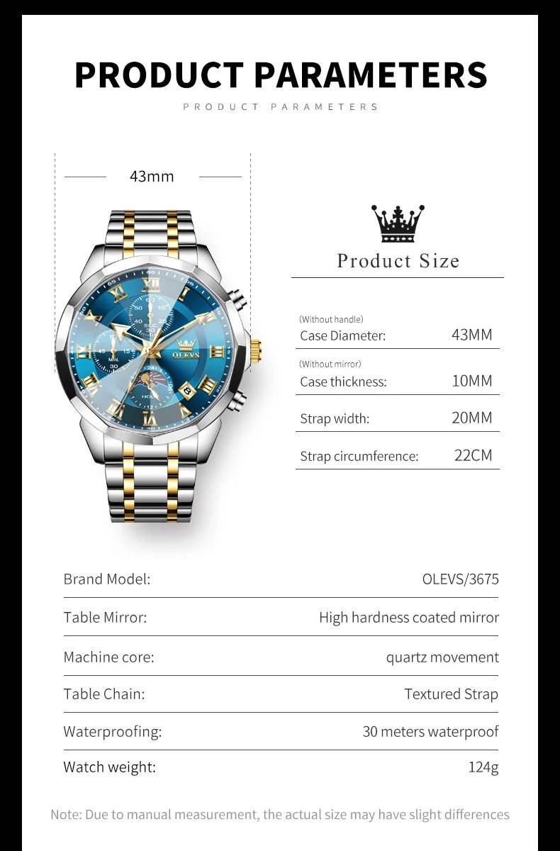OLEVS 3675 Mens Watch Original Multifunctional Chronograph Quartz Watch Moon Phase Watches For Men Waterproof Mens Gifts Reloj OLEVS 3675 Mens Watch Original Multifunctional Chronograph Quartz Watch Moon Phase Watches For Men Waterproof Mens Gifts Reloj