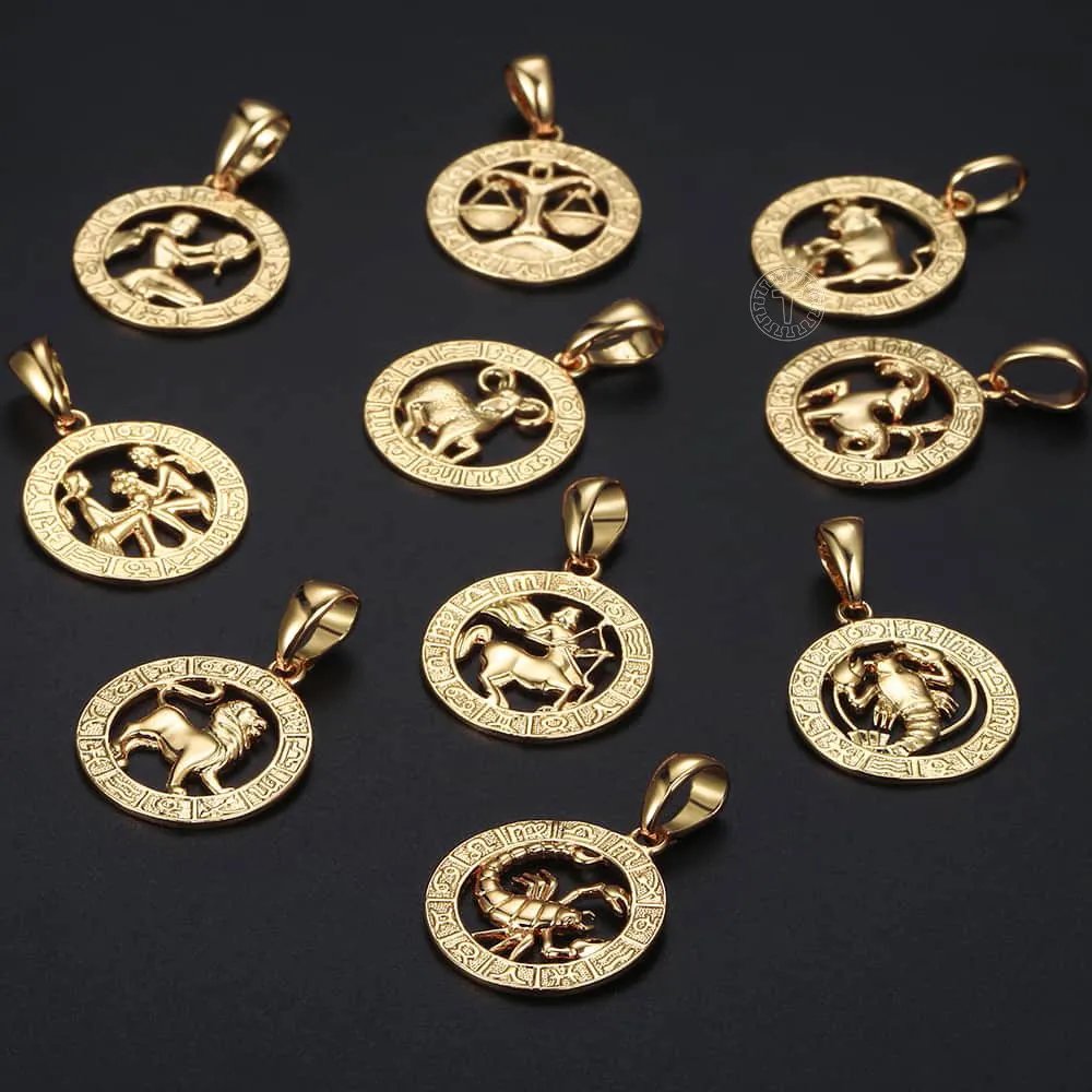 Womens Men's Pendant Necklaces 12 Horoscope Zodiac Sign Gold Color Aries Leo 12 Constellations Jewelry Gifts