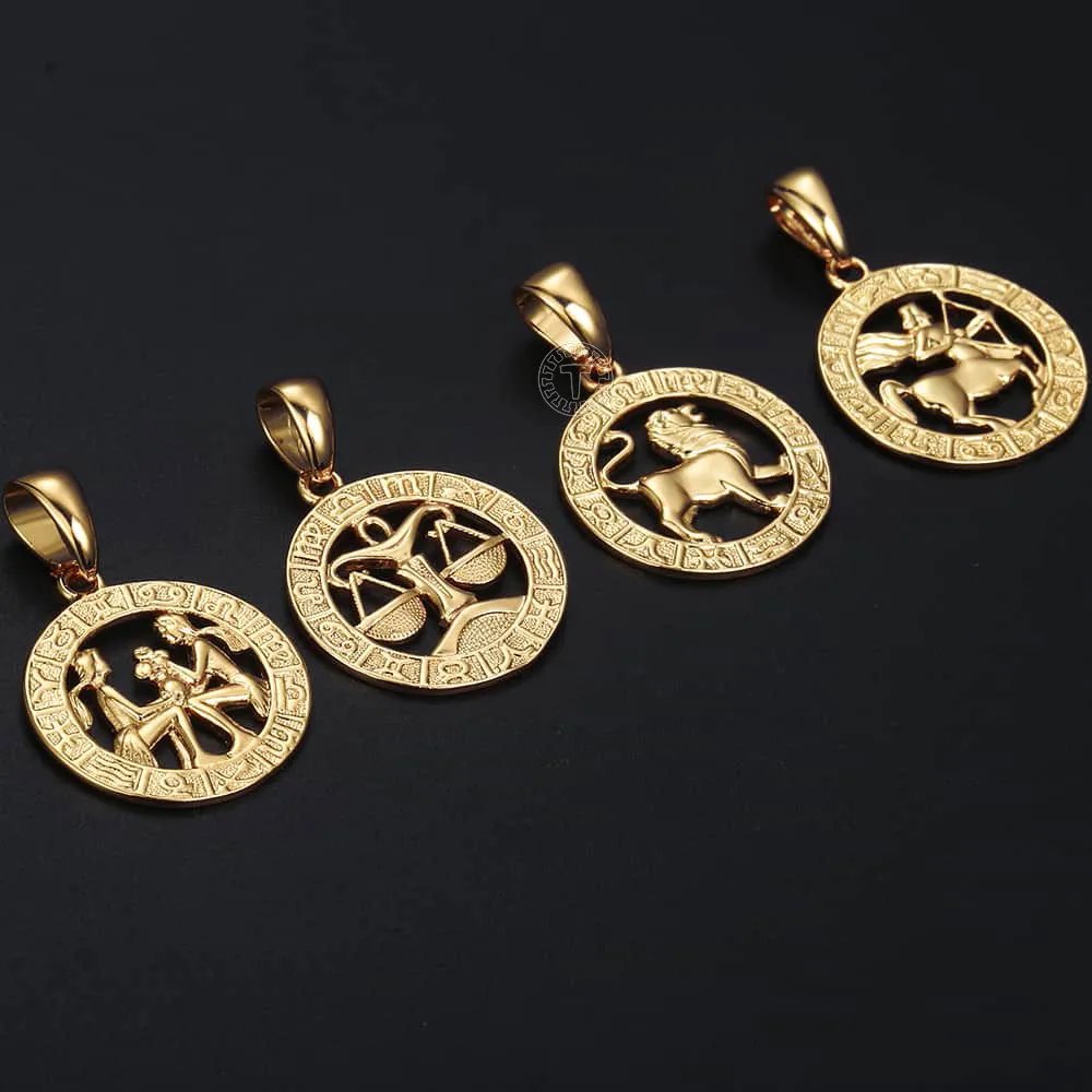 Womens Men's Pendant Necklaces 12 Horoscope Zodiac Sign Gold Color Aries Leo 12 Constellations Jewelry Gifts