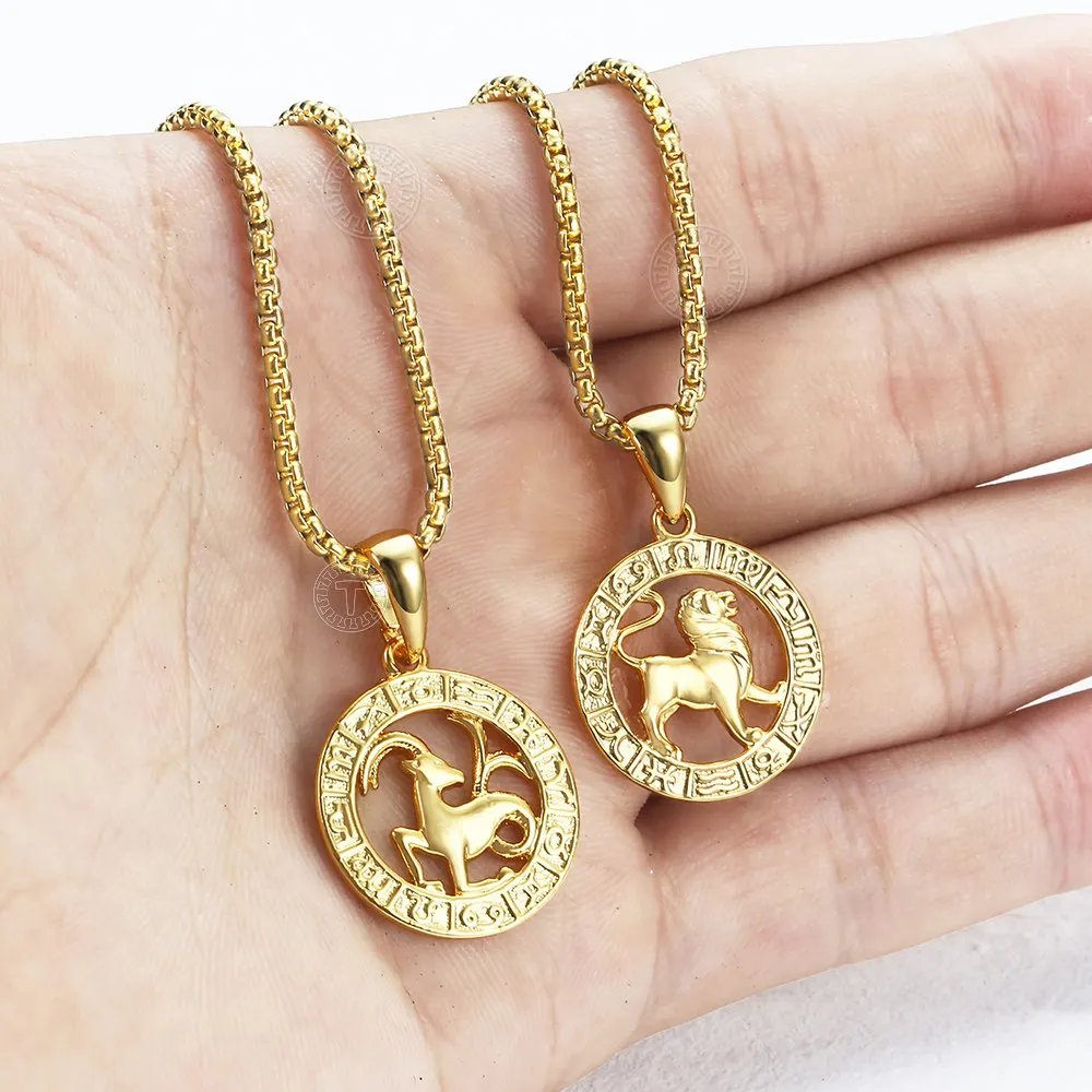 Womens Men's Pendant Necklaces 12 Horoscope Zodiac Sign Gold Color Aries Leo 12 Constellations Jewelry Gifts