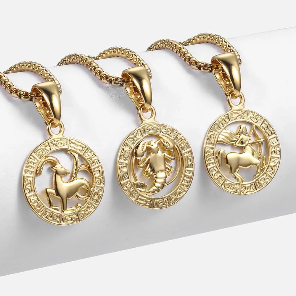Womens Men's Pendant Necklaces 12 Horoscope Zodiac Sign Gold Color Aries Leo 12 Constellations Jewelry Gifts