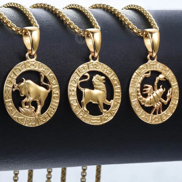 Necklacess 12 Horoscope Zodiac Sign Gold Color