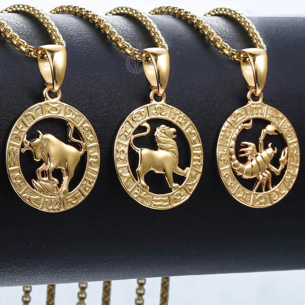Womens Men's Pendant Necklaces 12 Horoscope Zodiac Sign Gold Color Aries Leo 12 Constellations Jewelry Gifts